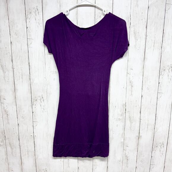 Chocolate Dress Women Chest 29" Small Purple Belted Scoop Neck Short Sleeve Mini - Picture 4 of 4